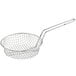 A Choice nickel-plated wire mesh culinary basket with a long handle.