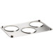 A stainless steel Choice steam table adapter plate with 4 holes.