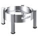 A Hepp stainless steel round buffet stand with black legs.