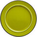 A green porcelain plate with a white rim.
