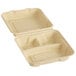 Fabri-Kal 9509823 Greenware 9" x 9" 3-Compartment Plant Fiber Blend Hinged Container - 200/Case Main Thumbnail 4