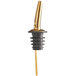 An American Metalcraft gold stainless steel liquor pourer with a black rubber stopper.
