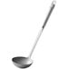 A close-up of a Choice stainless steel ladle with a hollow handle.