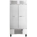 A stainless steel Beverage-Air reach-in freezer with two solid doors.