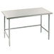 An Advance Tabco stainless steel work table with open metal legs.