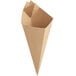 A brown Carnival King cardboard fry cone with a hole in it.