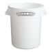 A large white round ingredient storage bin labeled 'Baker's Mark' with a 20-gallon capacity.