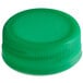 A green plastic bottle cap with a tamper-evident lid.