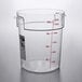 A clear Cambro food storage container with red measurements.