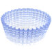 A blue and white striped paper cupcake wrapper.