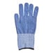 A blue Mercer Culinary Millennia Fit level cut-resistant glove with black stripes on the fingers.