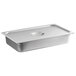 A CaterGator stainless steel food pan with lid inside a black food pan carrier.