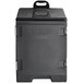 A black plastic food pan carrier with a handle.