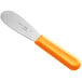 A Choice stainless steel sandwich spreader with a neon orange handle.