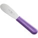 A Choice stainless steel sandwich spreader with a purple handle.