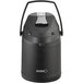 A matte black stainless steel Acopa airpot with a metal lever.