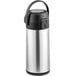 An Acopa stainless steel airpot with a black push button.