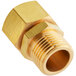 A brass Main Street Equipment gas tube connector with a gold nut.