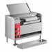 An Avantco vertical conveyor bun toaster with an extended length feed tray on a counter in a professional kitchen.
