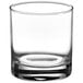 A clear Pasabahce double old fashioned glass with a curved edge.