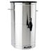 A silver metal Bunn 4 gallon iced tea dispenser with a black lid and handle.