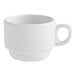 An Acopa bright white stoneware espresso cup with a handle on a white background.