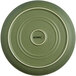 A moss green Acopa coupe plate with a white circular design.
