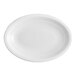 An oval white stoneware coupe platter with a smooth finish and subtle rim detailing.