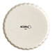 A round, vanilla-colored stoneware souffle or creme brulee dish with a fluted edge and the brand name 'Acopa' printed on the bottom.