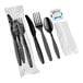 Visions Heavy Weight Black Wrapped Plastic Cutlery Pack with Napkin and Salt and Pepper Packets - 500/Case