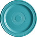 A Caribbean turquoise Acopa Capri stoneware plate with a circular pattern.