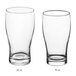 Two Acopa pub glasses with different sizes and measurements on a white background.