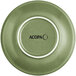 An Acopa moss green matte stoneware saucer with a white rim.