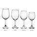 A row of Acopa all-purpose wine glasses with different sizes.
