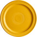 A close-up of a mango orange Acopa Capri stoneware plate with a circular pattern.