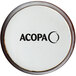 A white round Acopa stoneware ramekin with black text.