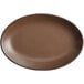 An Acopa hickory brown matte coupe stoneware platter with a black rim.
