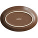 An Acopa hickory brown matte coupe stoneware platter with a white border.