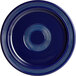 An Acopa Capri stoneware plate in deep sea cobalt with blue lines.