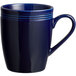 An Acopa Capri deep sea cobalt china mug with a handle and stripe.