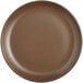 An Acopa Embers Hickory Brown Matte Coupe stoneware plate with a brown rim.