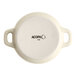 An 8 oz. vanilla bean stoneware mini casserole dish with handles, shown from the bottom with the Acopa brand mark.