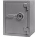 A gray Barska steel safe with a key lock.
