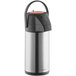 An Acopa stainless steel airpot with a black push button lid.