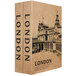 A stack of London-themed books with a Barska London Dual Steel Security Box on top.
