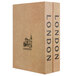 A tan leather book with the word "London" on the cover.