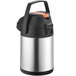 An Acopa stainless steel airpot with a black metal lever and orange lid.