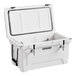 A white CaterGator insulated cooler with a lid and faucets.