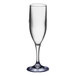 A clear Choice SAN plastic champagne flute with a small base.