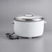 A white Galaxy electric rice cooker with a white pot and lid inside.